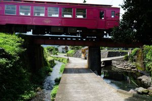 トロッコ列車が通過する水源［寺坂水源・南阿蘇村］