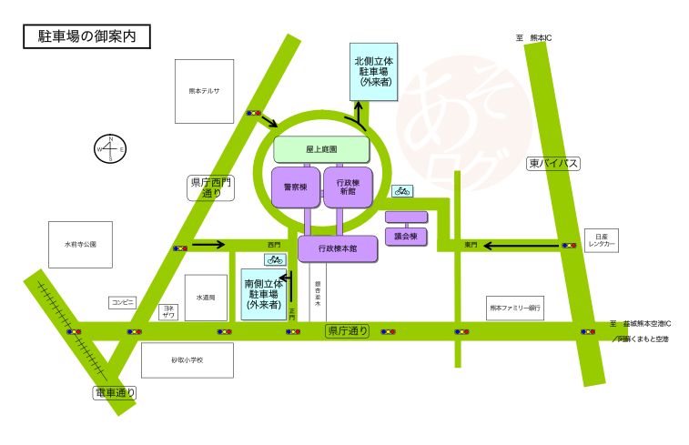 ワンピース ルフィ像 熊本県庁 駐車場 案内地図