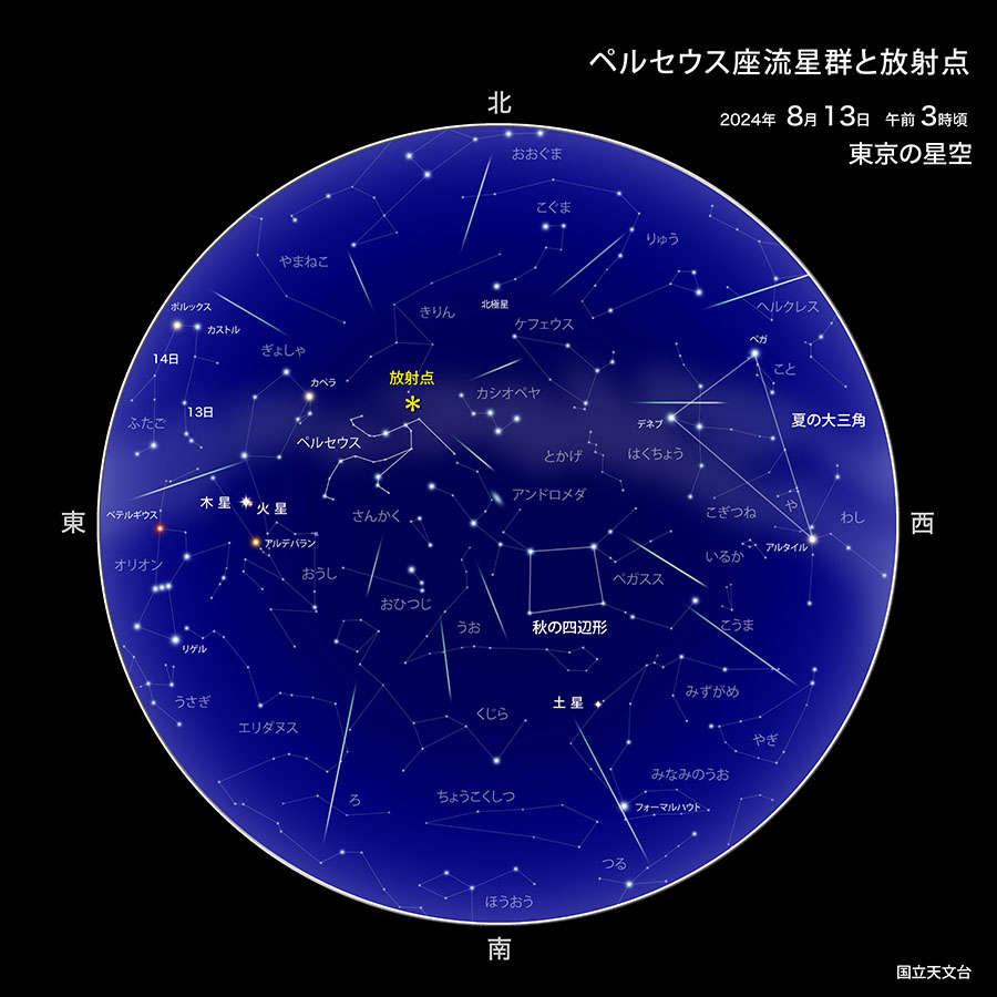 ペルセウス座流星群 極大 ピーク 日時 見える方角 月齢